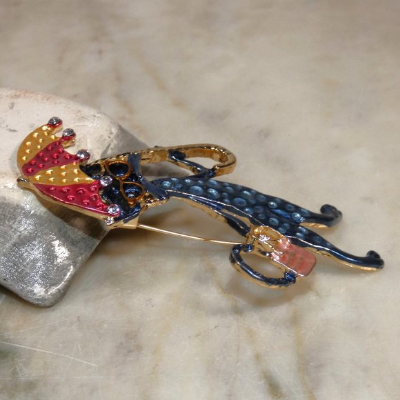 Sparkling Rhinestone Cool Cat, Kewl Kitty with Umbrella - Brooch Pin w/Gift Box - Picture 7 of 10